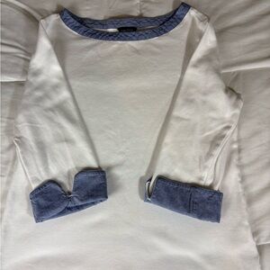 Nautica Women’s Medium White Blue Trim Long Sleeve Top Cotton Casual Boat Neck